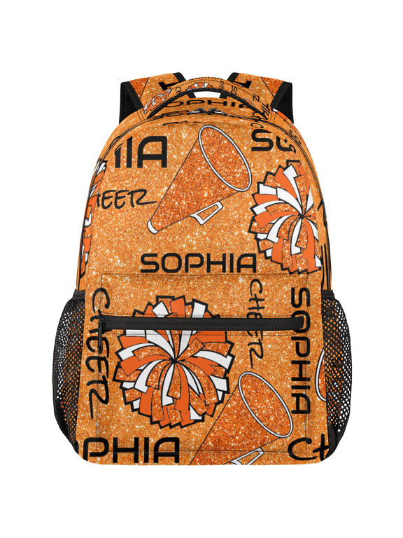 Personalized Cheerleader Backpack, Custom Name Cheer Dance Bag, Customized Gym Bag, Cheerleader Gifts for Women, Glitter Orange