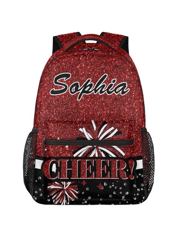 Personalized Cheerleader Backpack Custom Red Glitter Cheer Backpack with Name Customized Lightweight Travel Causual Bag for Women
