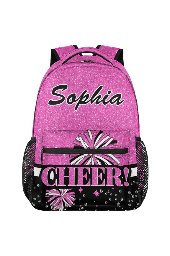 Personalized Cheerleader Backpack Custom Rose Pink Glitter Cheer Backpack with Name Customized Lightweight Travel Causual Bag for Women