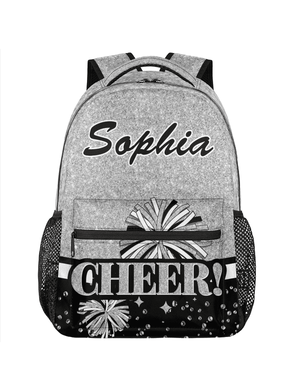 Personalized Cheerleader Backpack Custom Silver Cheer Backpack with Name Customized Lightweight Travel Causual Bag for Women