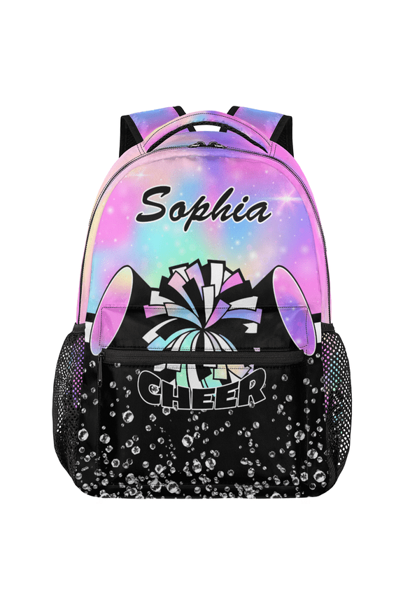 Personalized Cheerleader Backpack for Cheerleading, Custom Name Cheer Causual Bag for Women Cheer Team Rainbow Pinks