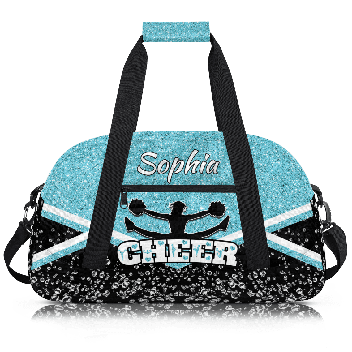 Jiaoprinted Personalized Cheerleader Bag Dance Bag, Custom Sport Gym Bag with Name, Customized Travel Duffel Bag for Cheer Team, Azure Glitter