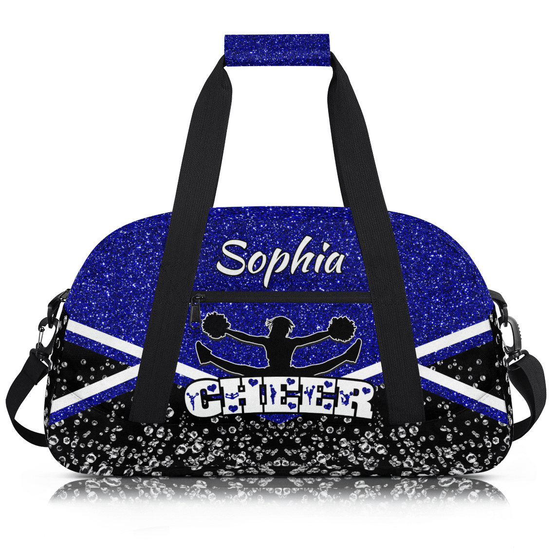 Jiaoprinted Personalized Cheerleader Bag Dance Bag, Custom Sport Gym Bag with Name, Customized Travel Duffel Bag for Cheer Team, Blue Glitter