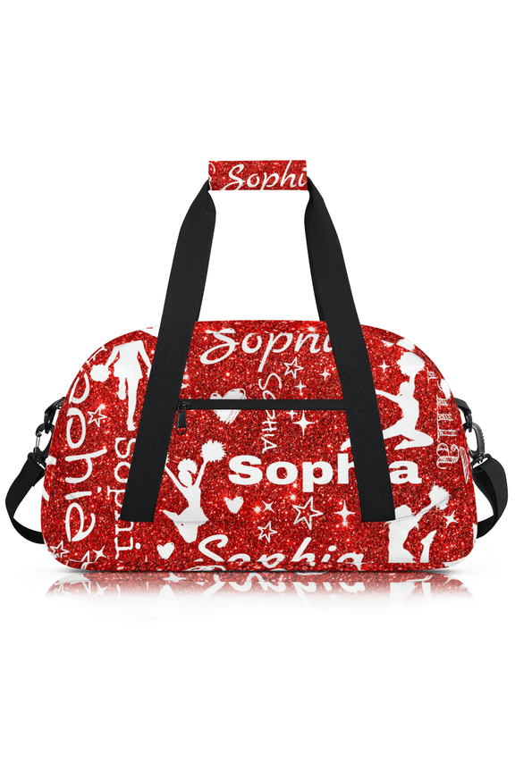 Personalized Cheerleader Bag Dance Bag for Women, Custom Name Gym Bag Sport Duffel Bag, Large Weekender Travel Bag, Cheer Glitter Red White