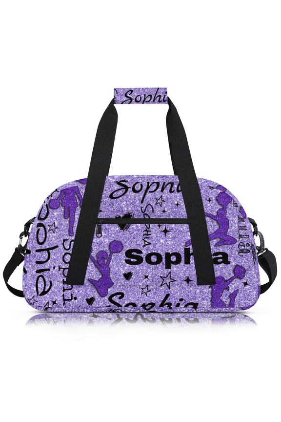 Personalized Cheerleader Bag Dance Bag for Women, Custom Name Gym Bag Sport Duffel Bag, Large Weekender Travel Bag, Cheer Glitter Purple