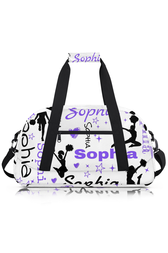 Personalized Cheerleader Bag Dance Bag for Women, Custom Name Gym Bag Sport Duffel Bag, Large Weekender Travel Bag, Cheer Purple