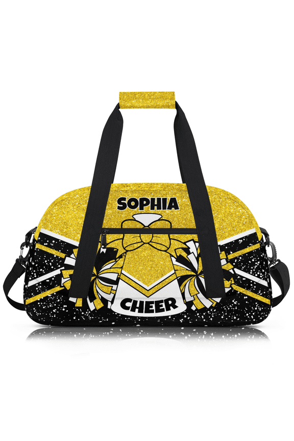 Personalized Cheerleader Duffle Bag with Name, Custom Sports Gym Bag with Name, Customized Overnight Weekender Bags for Women, Glitter Gold