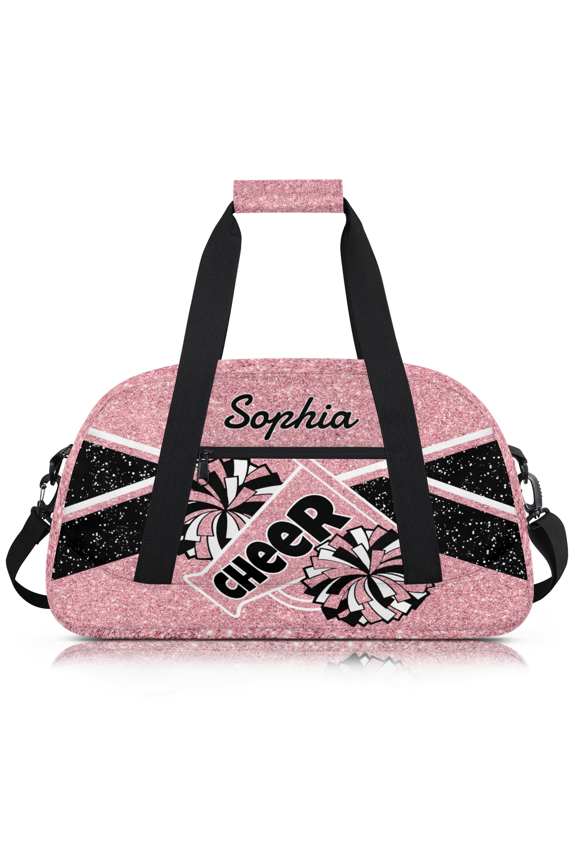 Personalized Cheerleader Overnight Duffel Bags Custom Name Sports Gym Bag Customized Cheer Bags for Women, Coral Pinks Glitter