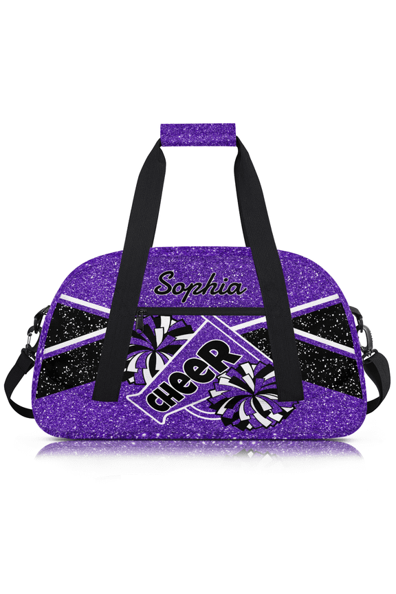 Personalized Cheerleader Overnight Duffel Bags Custom Name Sports Gym Bag Customized Cheer Bags for Women, Purple Glitter