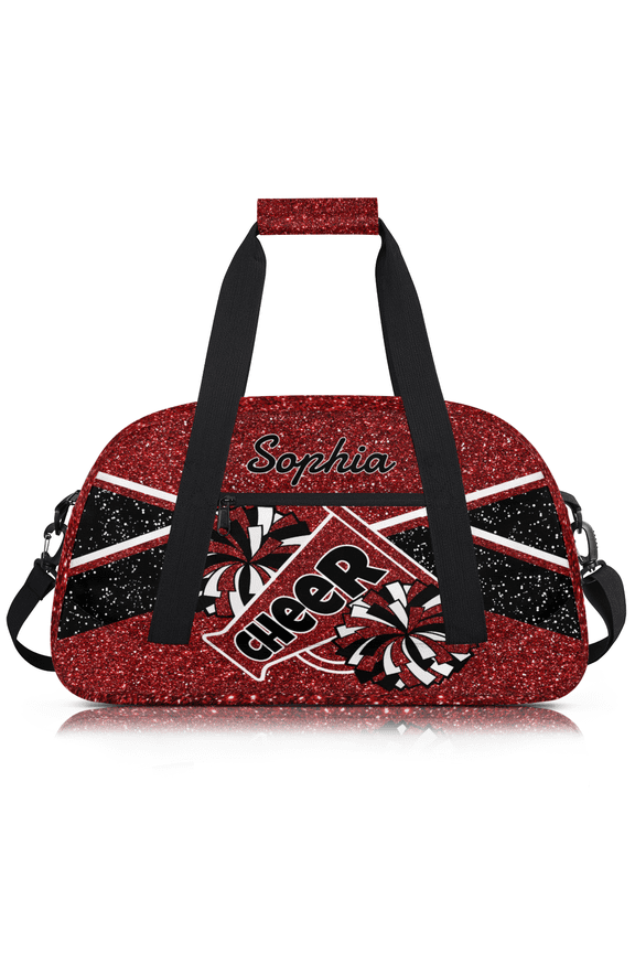 Personalized Cheerleader Overnight Duffel Bags Custom Name Sports Gym Bag Customized Cheer Bags for Women, Red Glitter