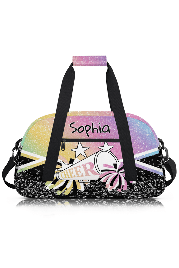 Personalized Cheerleading Bags for Women, Custom Sports Duffel Cheer Bags, Customize Training Dance Bag Travel Overnight Weekender Bags, Blue Pinks Purple Glitter