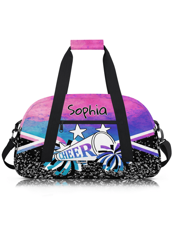 Personalized Cheerleading Bags for Women, Custom Sports Duffel Cheer Bags, Customize Training Dance Bag Travel Overnight Weekender Bags, Ink Pinks Blue