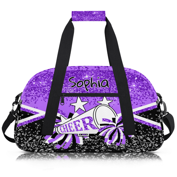 Jiaoprinted Personalized Cheerleading Bags for Women, Custom Sports Duffel Cheer Bags, Customize Training Dance Bag Travel Overnight Weekender Bags, Purple Glitter