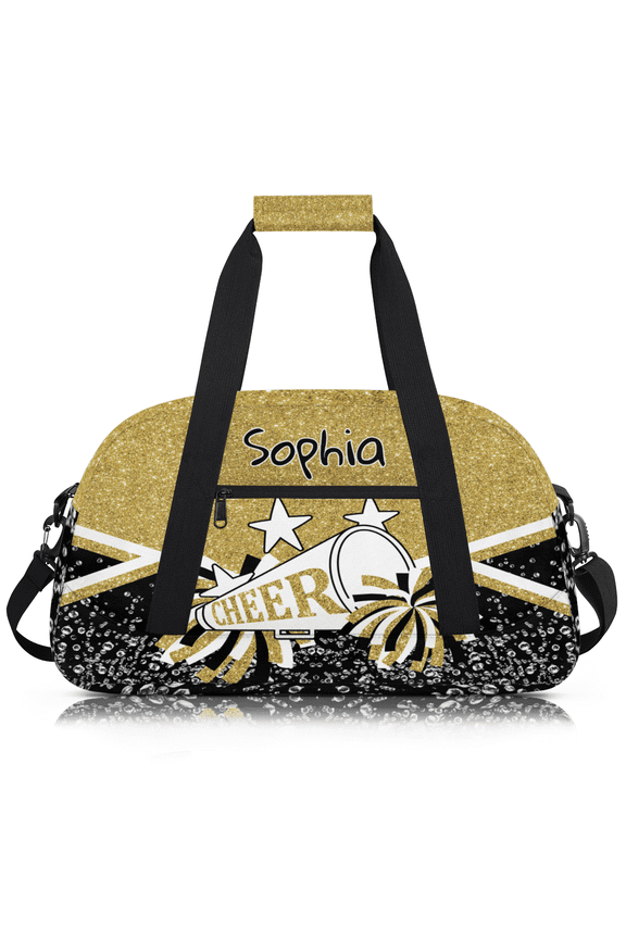 Personalized Cheerleading Bags for Women, Custom Sports Duffel Cheer Bags, Customize Training Dance Bag Travel Overnight Weekender Bags, Yellow Glitter