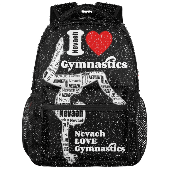Jiaoprinted Personalized Gymnastic Backpack, Custom Dance Shoulder Bag with Name, Casual Travel Daypack for Women, Black