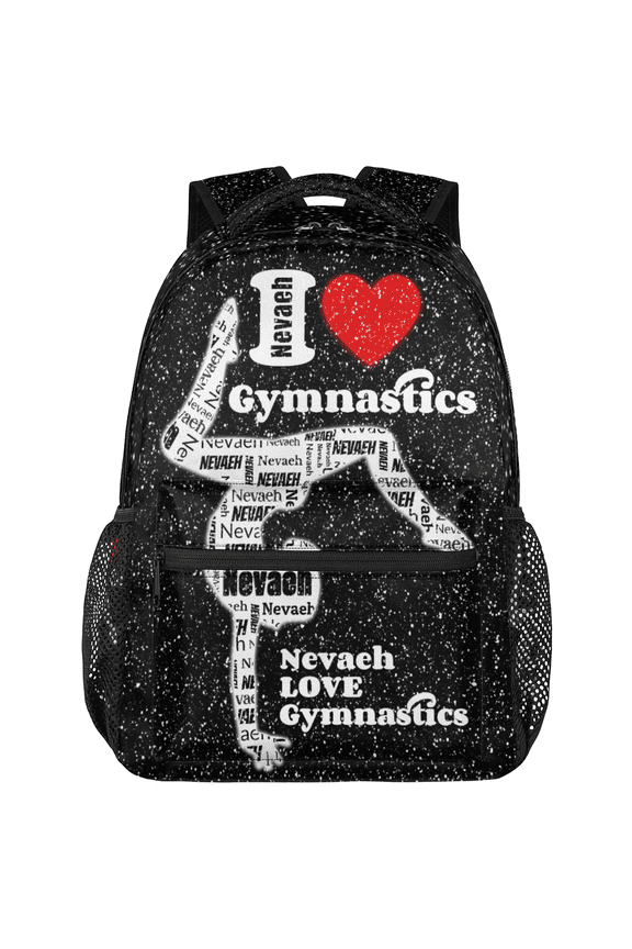 Personalized Gymnastic Backpack, Custom Dance Shoulder Bag with Name, Casual Travel Daypack for Women, Black