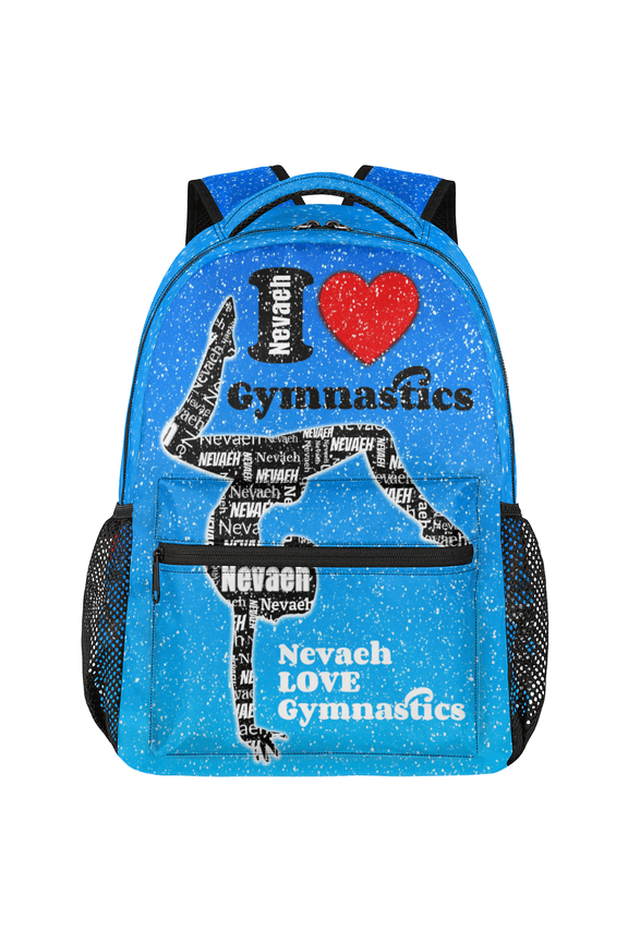 Personalized Gymnastic Backpack, Custom Dance Shoulder Bag with Name, Casual Travel Daypack for Women, Blue