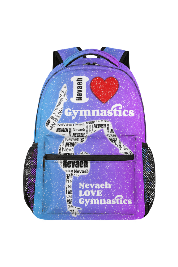 Personalized Gymnastic Backpack, Custom Dance Shoulder Bag with Name, Casual Travel Daypack for Women, Cyan Pink