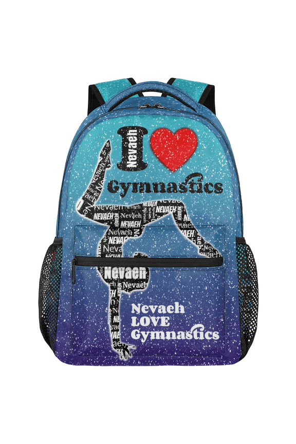 Personalized Gymnastic Backpack, Custom Dance Shoulder Bag with Name, Casual Travel Daypack for Women, Cyan Purple