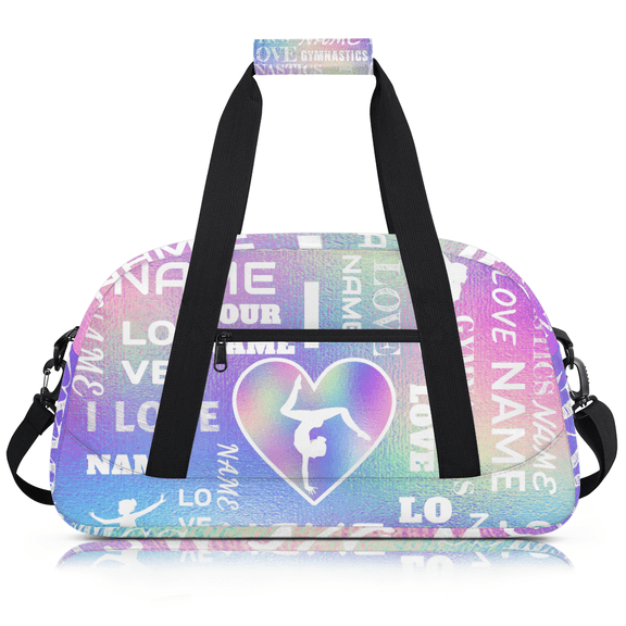 Jiaoprinted Personalized Gymnastics Bag for Women, Custom Dance Bag with Name, Customized Duffel Gym Bag, Weekender Overnight Bag, Blue Pink