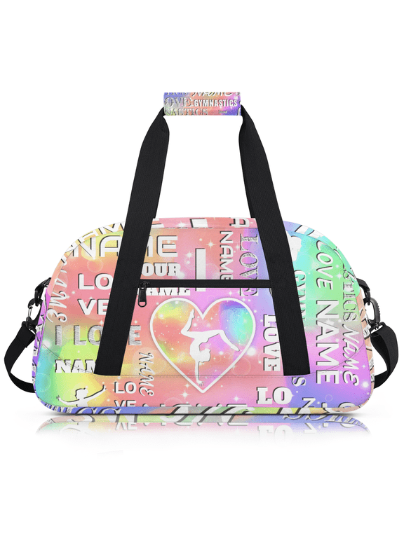 Personalized Gymnastics Bag for Women, Custom Dance Bag with Name, Customized Duffel Gym Bag, Weekender Overnight Bag, Rainbow