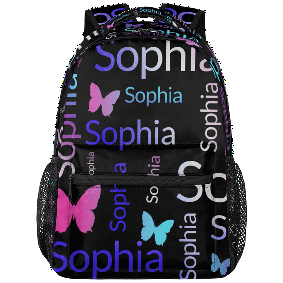 Jiaoprinted Personalized Purple Pink Green Butterfly Backpack with Name, Custom Casual Daypack, Customized Travel Laptop Back Pack, 18 Inch