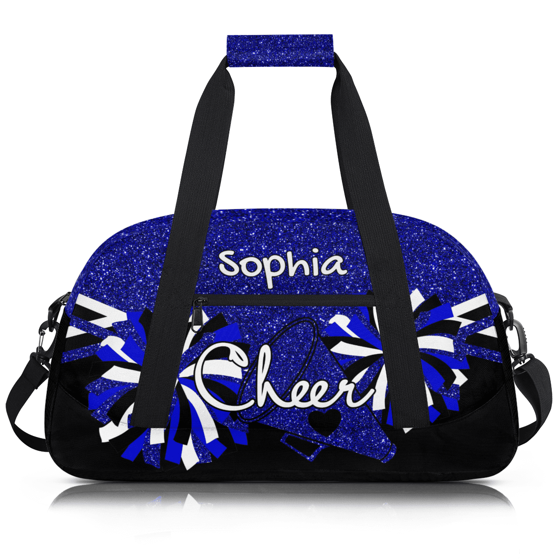 Jiaoprinted Personalized Sport Duffel Bag, Custom Cheer Dance Bag with Name, Customized Sport Gym Bag for Cheerleaders, Travel Duffle Bag for Women, Blue Glitter
