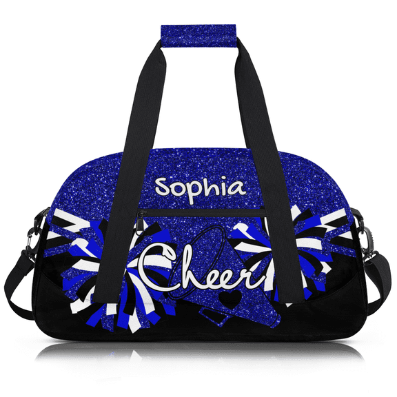Jiaoprinted Personalized Sport Duffel Bag, Custom Cheer Dance Bag with Name, Customized Sport Gym Bag for Cheerleaders, Travel Duffle Bag for Women, Blue Glitter