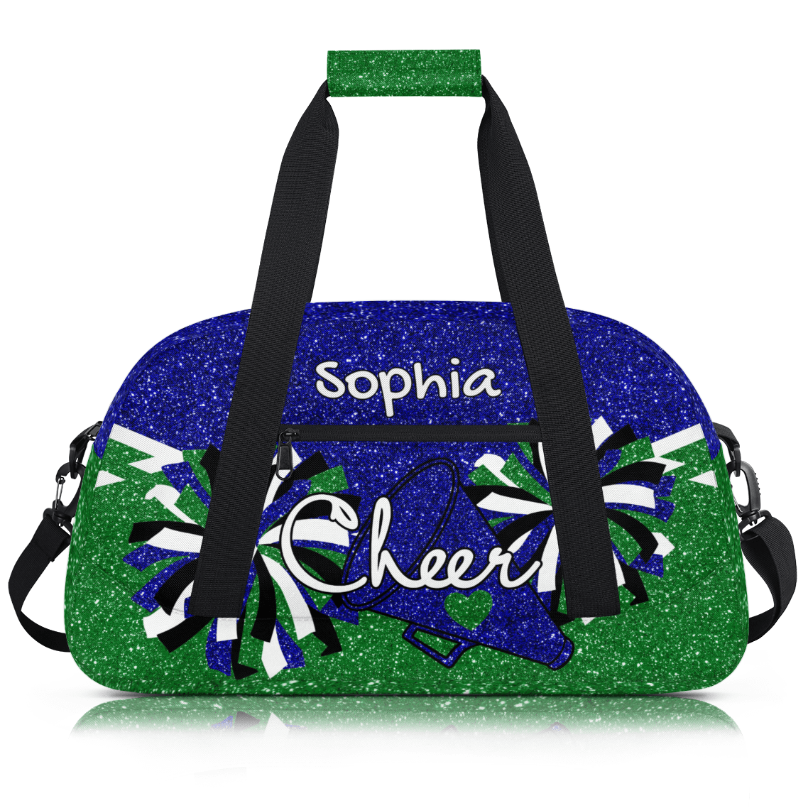 Jiaoprinted Personalized Sport Duffel Bag, Custom Cheer Dance Bag with Name, Customized Sport Gym Bag for Cheerleaders, Travel Duffle Bag for Women, Blue Green Glitter