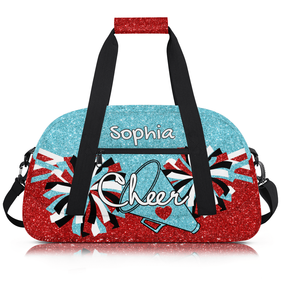 Jiaoprinted Personalized Sport Duffel Bag, Custom Cheer Dance Bag with Name, Customized Sport Gym Bag for Cheerleaders, Travel Duffle Bag for Women, Blue Red Glitter