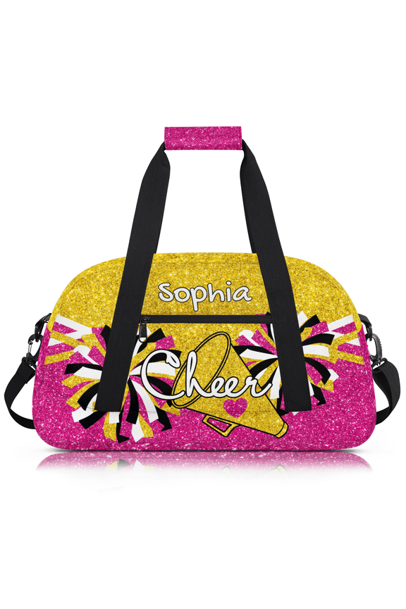 Personalized Sport Duffel Bag, Custom Cheer Dance Bag with Name, Customized Sport Gym Bag for Cheerleaders, Travel Duffle Bag for Women, Gold Pink Glitter