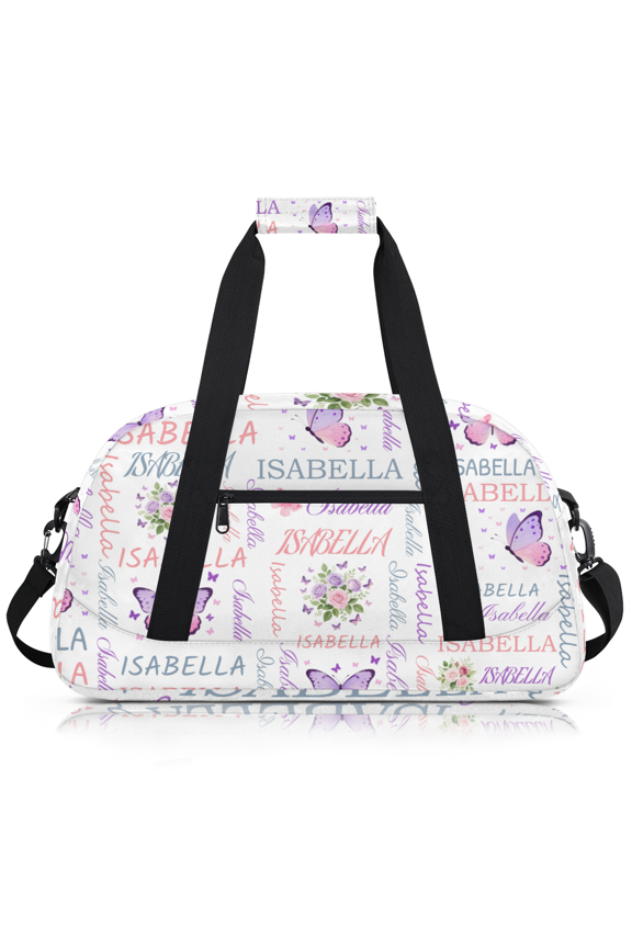 Personalized Sports Duffel Bag with Name, Custom Name Gym Bag, Customized Overnight Weekender Bags, Butterfly Flower