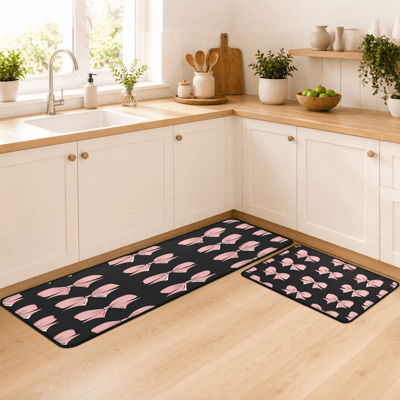 Jiaoprinted Pink Bows Kitchen Mats Cushioned Anti Fatigue 2 Piece ...