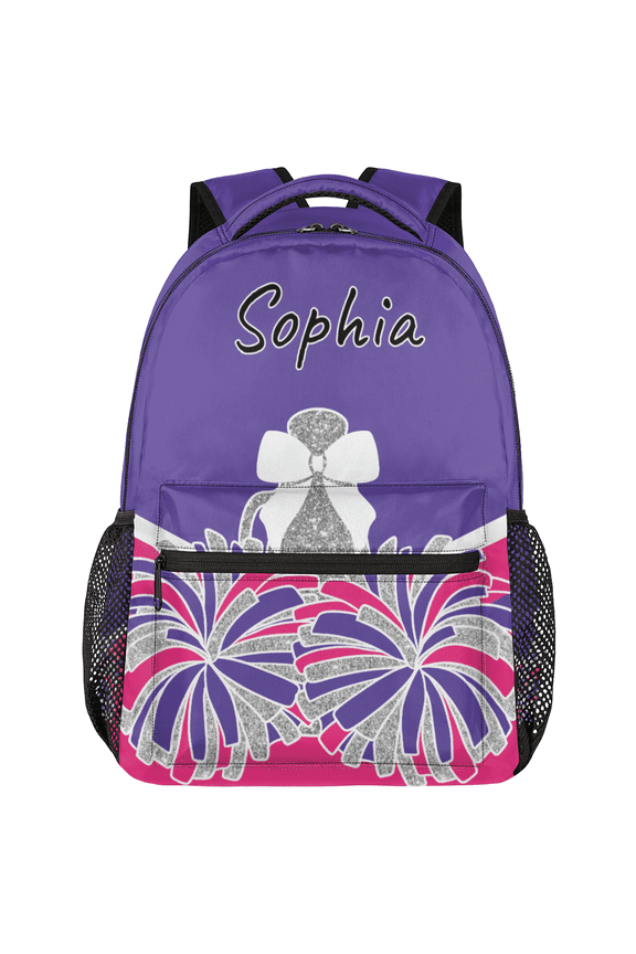 Pink Purple Personalized Cheer Backpack, Custom Cheerleading Backpack for Cheerleaders, Customized Coach Casual Daypack with Name, 18 Inch