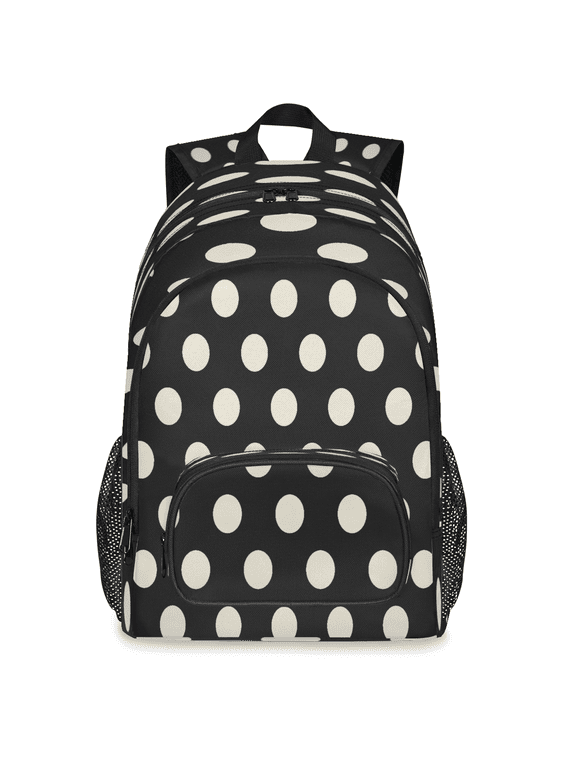 Polka Dot Black White Backpack, Large Retro Travel Laptop Backpack Men Women Work Business Computer Casual Daypack Rucksack, 18 Inch