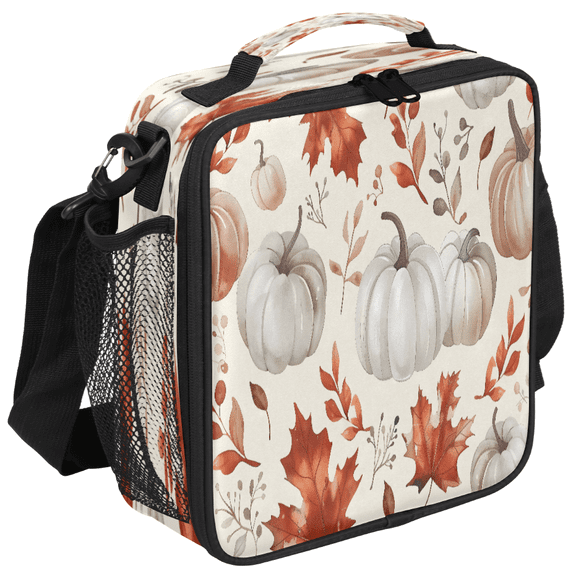 Jiaoprinted Pumpkins Thanksgiving Insulated Lunch Box Bag, Autumn Leaves Leakproof Portable Adults Lunch Cooler Tote Bag for Work Picnic