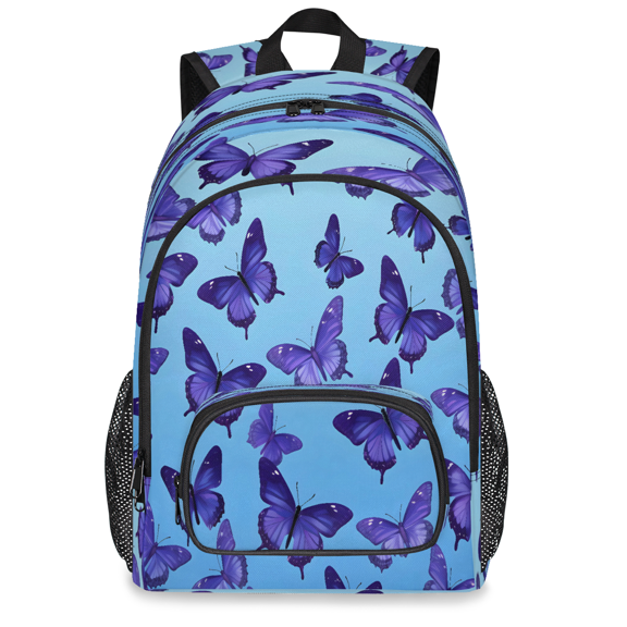 Jiaoprinted Purple Butterflies Backpack, Large Butterfly Blue Travel Laptop Backpack Men Women Work Business Computer Casual Daypack Rucksack, 18 Inch