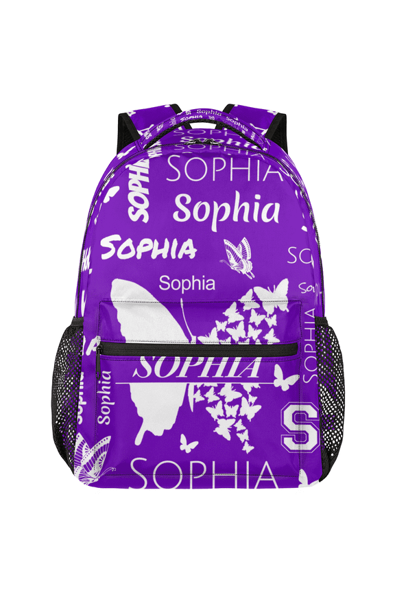 Purple Butterfly Custom Backpack, Butterflies Personalized Backpack with Name, Customized Casual Bag Daypack for Woman