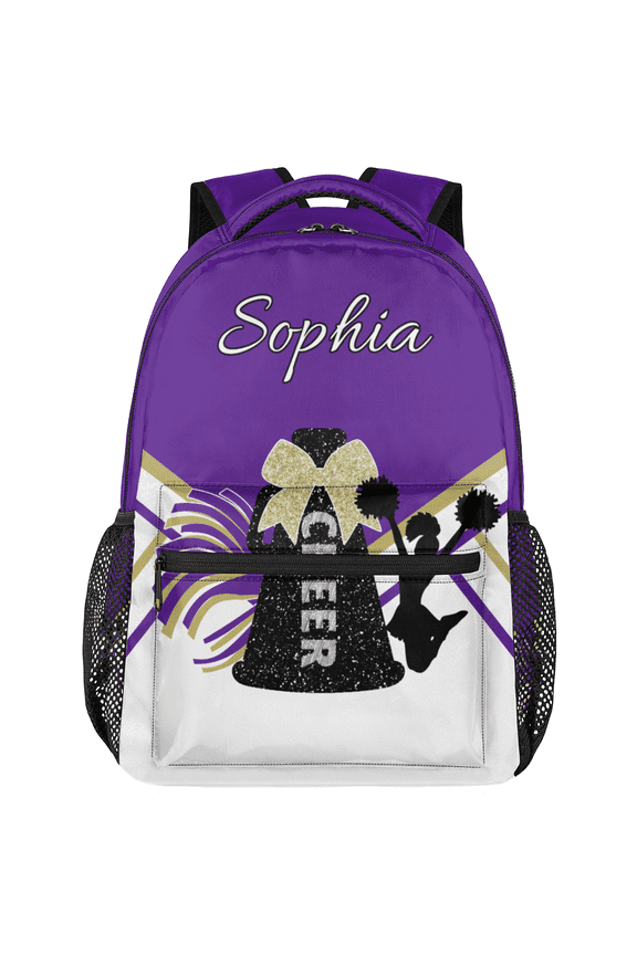 Purple Custom Cheer Backpack, Personalized Cheerleading Backpack Bag with Name, Customized Coach Casual Daypack for Cheerleader