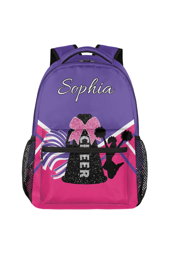 Purple Pink Custom Cheer Backpack, Personalized Cheerleading Backpack Bag with Name, Customized Coach Casual Daypack for Cheerleader