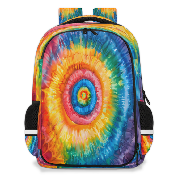 Jiaoprinted Rainbow Bullseye Tie-Dye Travel Backpack for Adults, Multi-Functional Casual Daypack with Adjustable Shoulder Straps, Colorful Laptop Bag for Work Outdoor