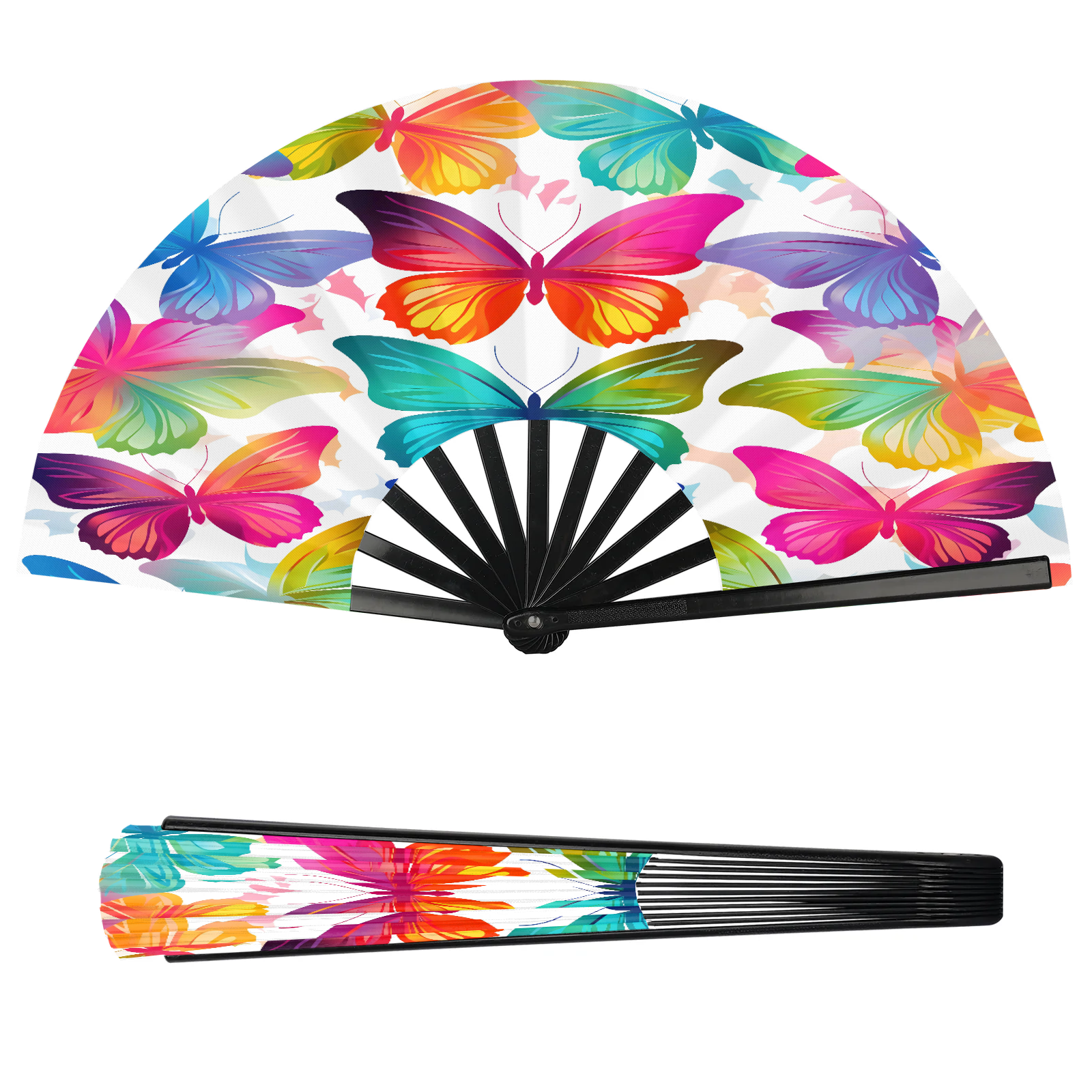 Jiaoprinted Rainbow Gradient Butterflies Large Foldable Hand Fan for ...