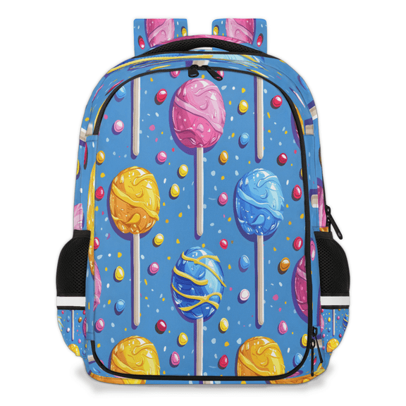 Jiaoprinted Rainbow Lollipop Multi-Functional Backpack, 16" Waterproof Travel Casual Daypack with Reflective Strip, Candy Sweet Work Laptop Backpack for Men Women