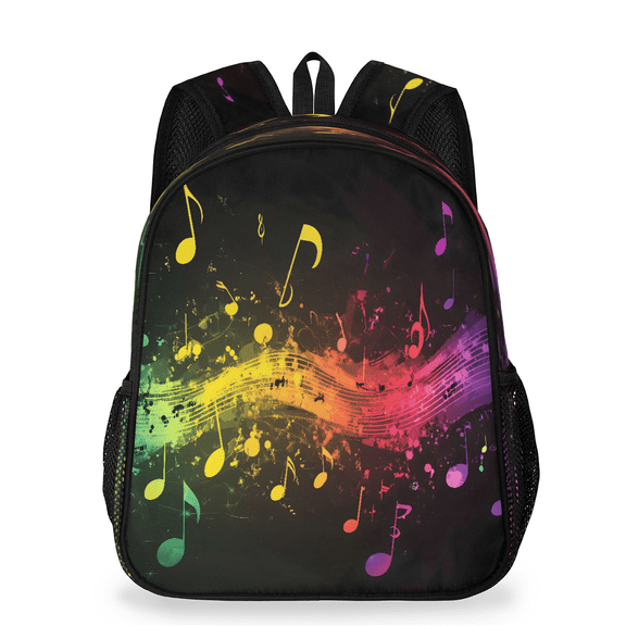 Jiaoprinted Rainbow Music Notes Backpack, Lightweight Casual Daypack with Chest Strap & Water Bottle Pockets, Musical Notes Sports Travel Bag for Work