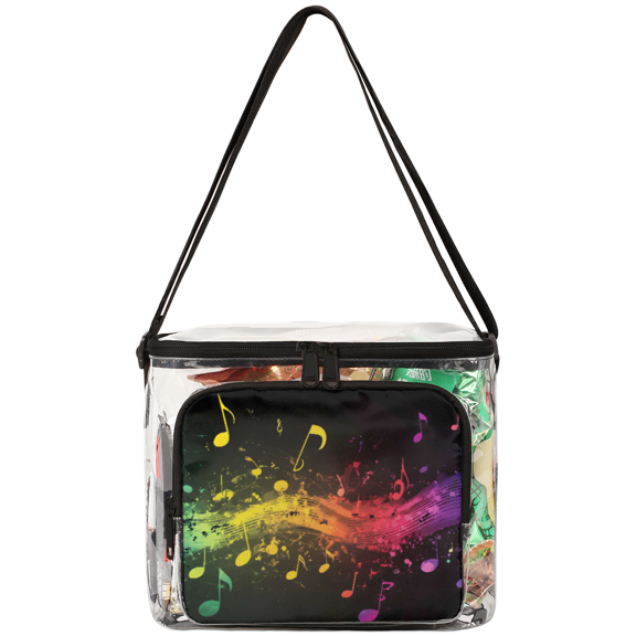 Jiaoprinted Rainbow Music Notes Clear Lunch Bag, Musical Notes Reusable Plastic See Through Lunch Box Lunchbag for Work Picnic Stadium Approved
