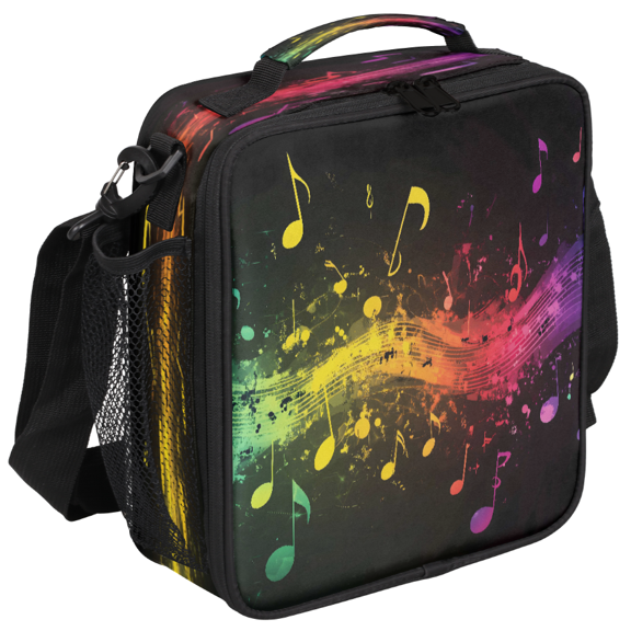 Jiaoprinted Rainbow Music Notes Insulated Lunch Box Bag, Musical Notes Leakproof Portable Adults Lunch Cooler Tote Bag for Work Picnic