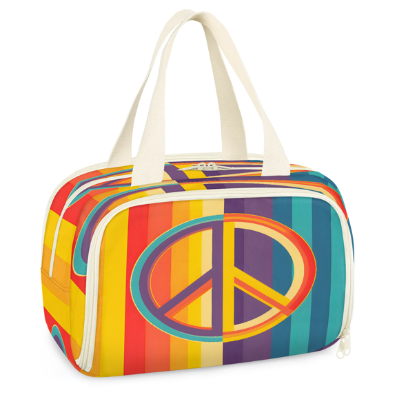 Jiaoprinted Rainbow Peace Symbol Travel Toiletry Bag for Women, Large Wide-open Makeup Bag, Tie Dye Waterproof Cosmetic Bag Organizer with Handle