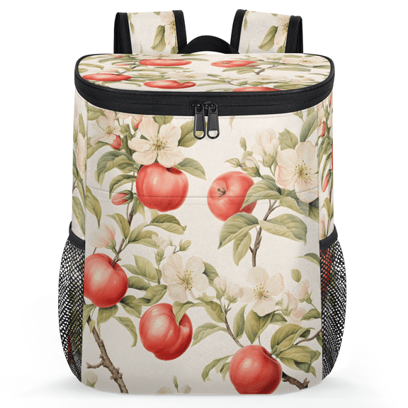 Jiaoprinted Red Apples Floral Leakproof Cooler Backpack, Spring Blossoms Insulated Backpack Cooler for Outdoor