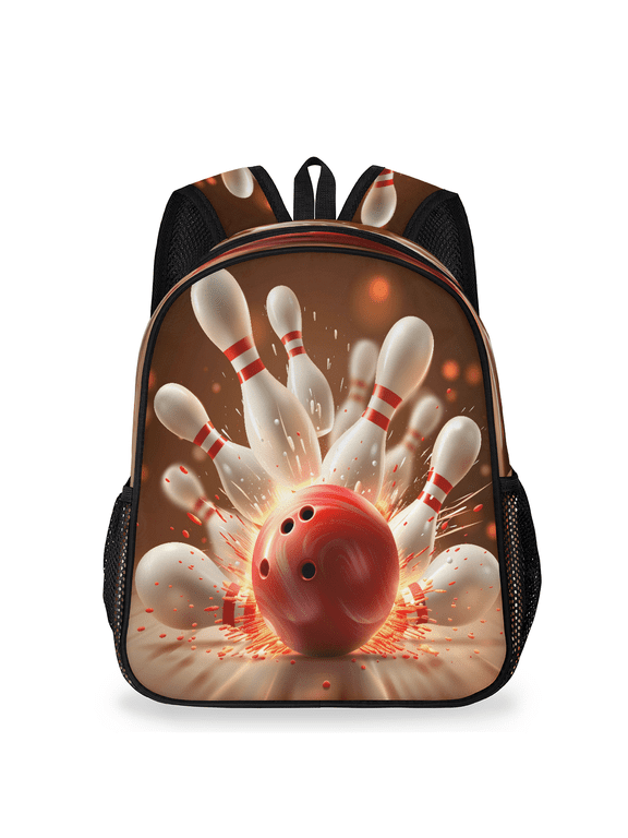 Red Bowling Ball Backpack, Lightweight Casual Daypack with Chest Strap & Water Bottle Pockets, Sports Sports Travel Bag for Work