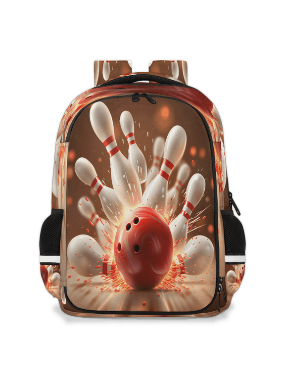 Red Bowling Ball Multi-Functional Backpack, 16" Waterproof Travel Casual Daypack with Reflective Strip, Sports Work Laptop Backpack for Men Women